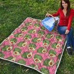 Pink Palm Leaf Avocado Print Quilt