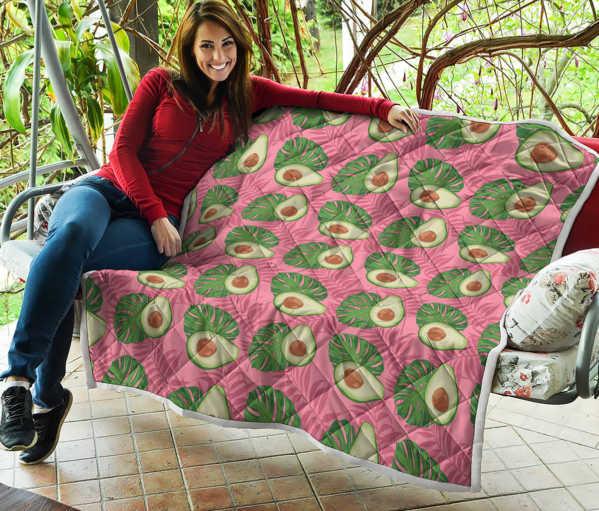 Pink Palm Leaf Avocado Print Quilt