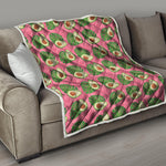 Pink Palm Leaf Avocado Print Quilt