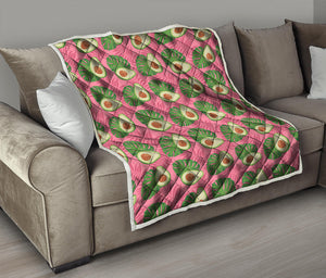 Pink Palm Leaf Avocado Print Quilt