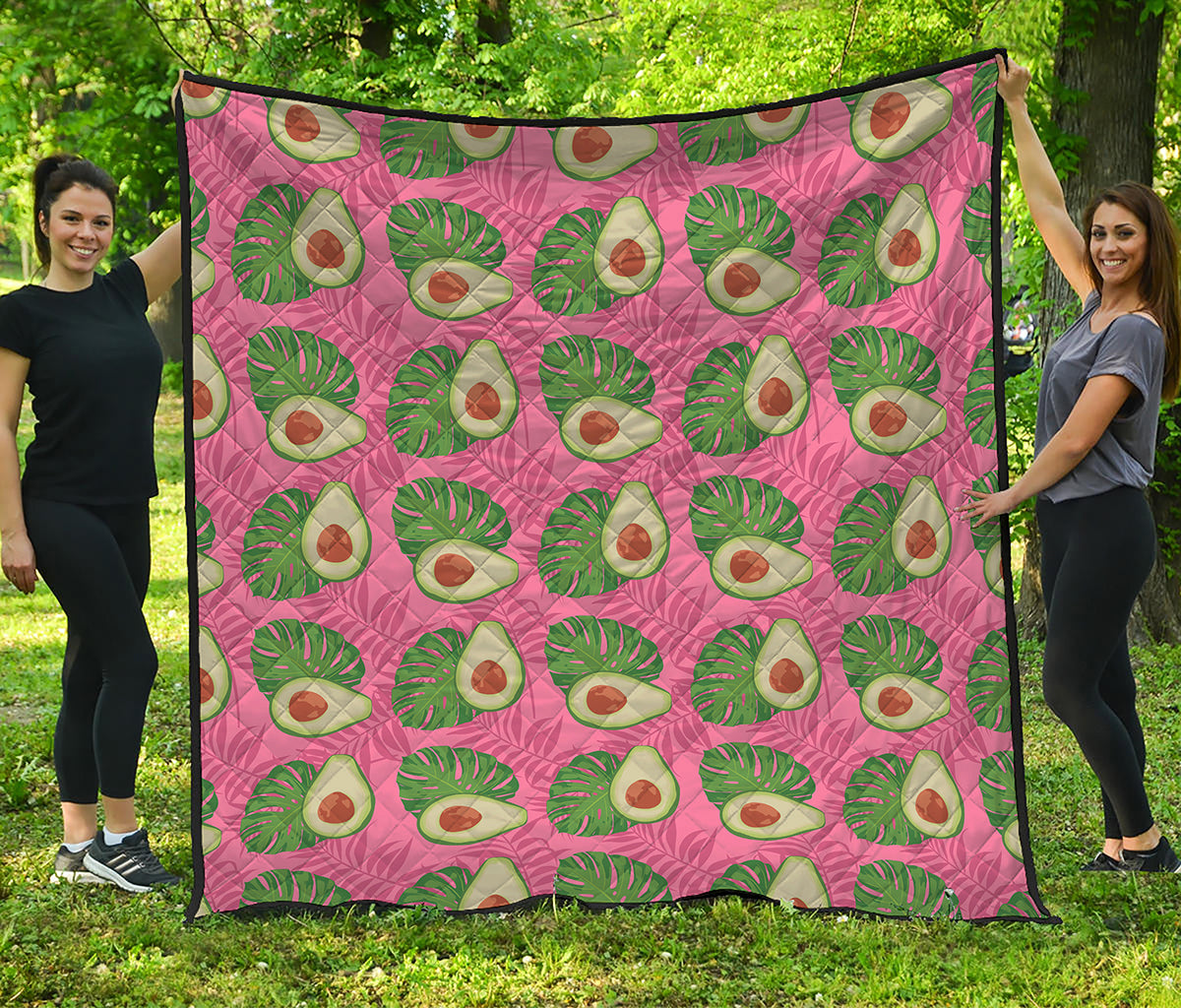 Pink Palm Leaf Avocado Print Quilt