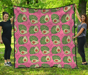 Pink Palm Leaf Avocado Print Quilt