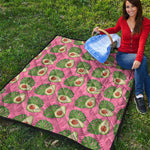 Pink Palm Leaf Avocado Print Quilt