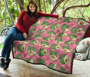 Pink Palm Leaf Avocado Print Quilt