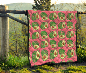 Pink Palm Leaf Avocado Print Quilt