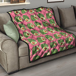 Pink Palm Leaf Avocado Print Quilt