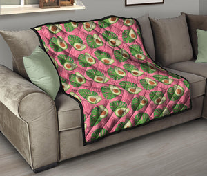 Pink Palm Leaf Avocado Print Quilt