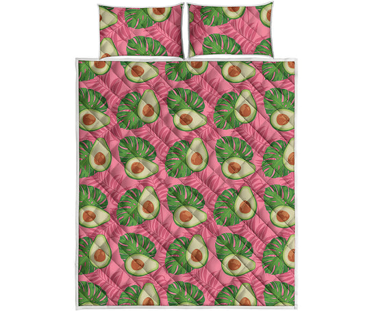 Pink Palm Leaf Avocado Print Quilt Bed Set