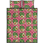 Pink Palm Leaf Avocado Print Quilt Bed Set