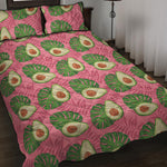 Pink Palm Leaf Avocado Print Quilt Bed Set