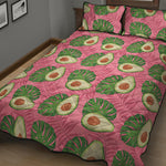 Pink Palm Leaf Avocado Print Quilt Bed Set