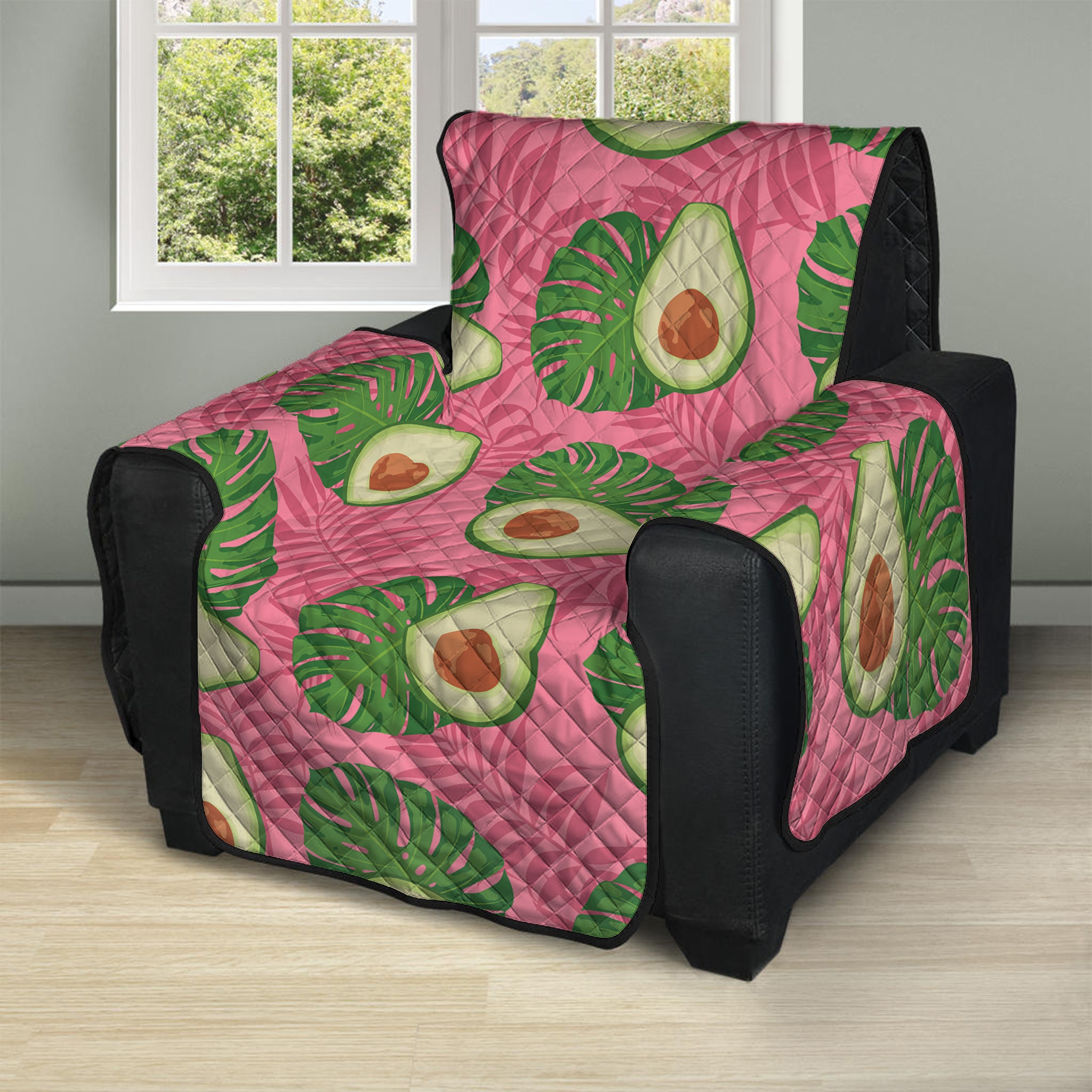 Pink Palm Leaf Avocado Print Recliner Protector