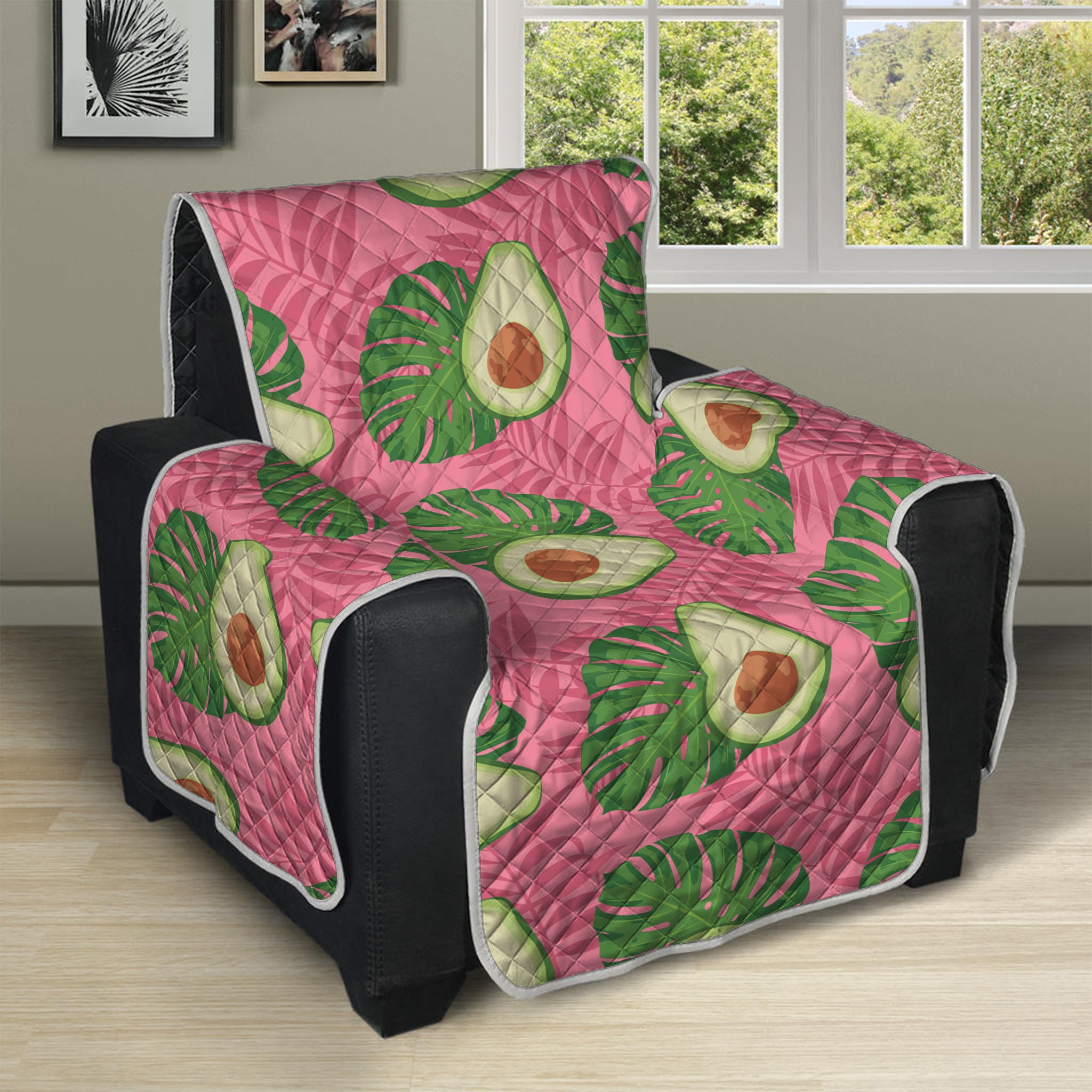 Pink Palm Leaf Avocado Print Recliner Protector