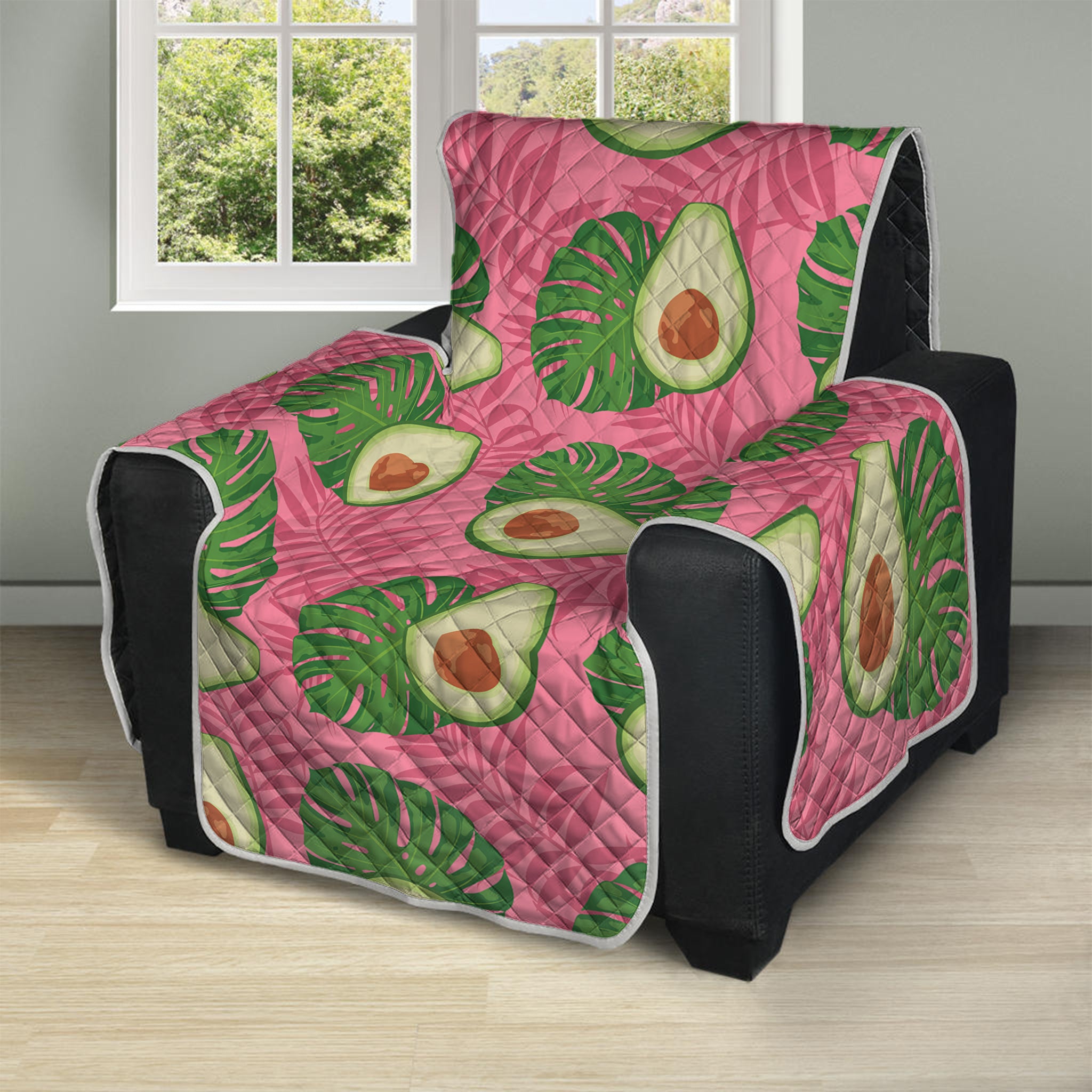 Pink Palm Leaf Avocado Print Recliner Protector