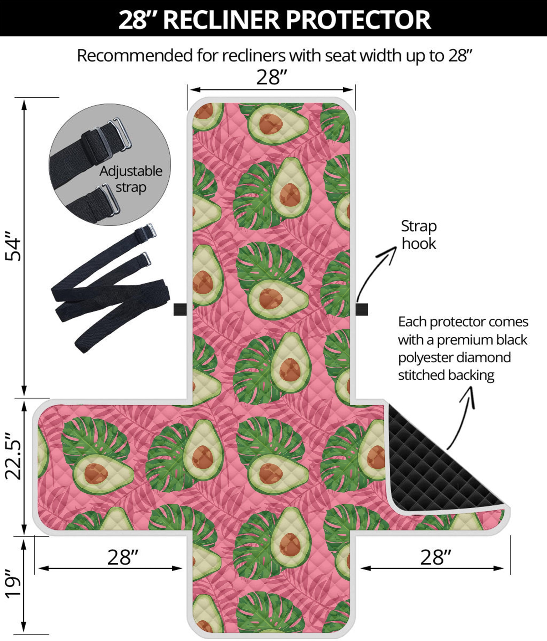 Pink Palm Leaf Avocado Print Recliner Protector