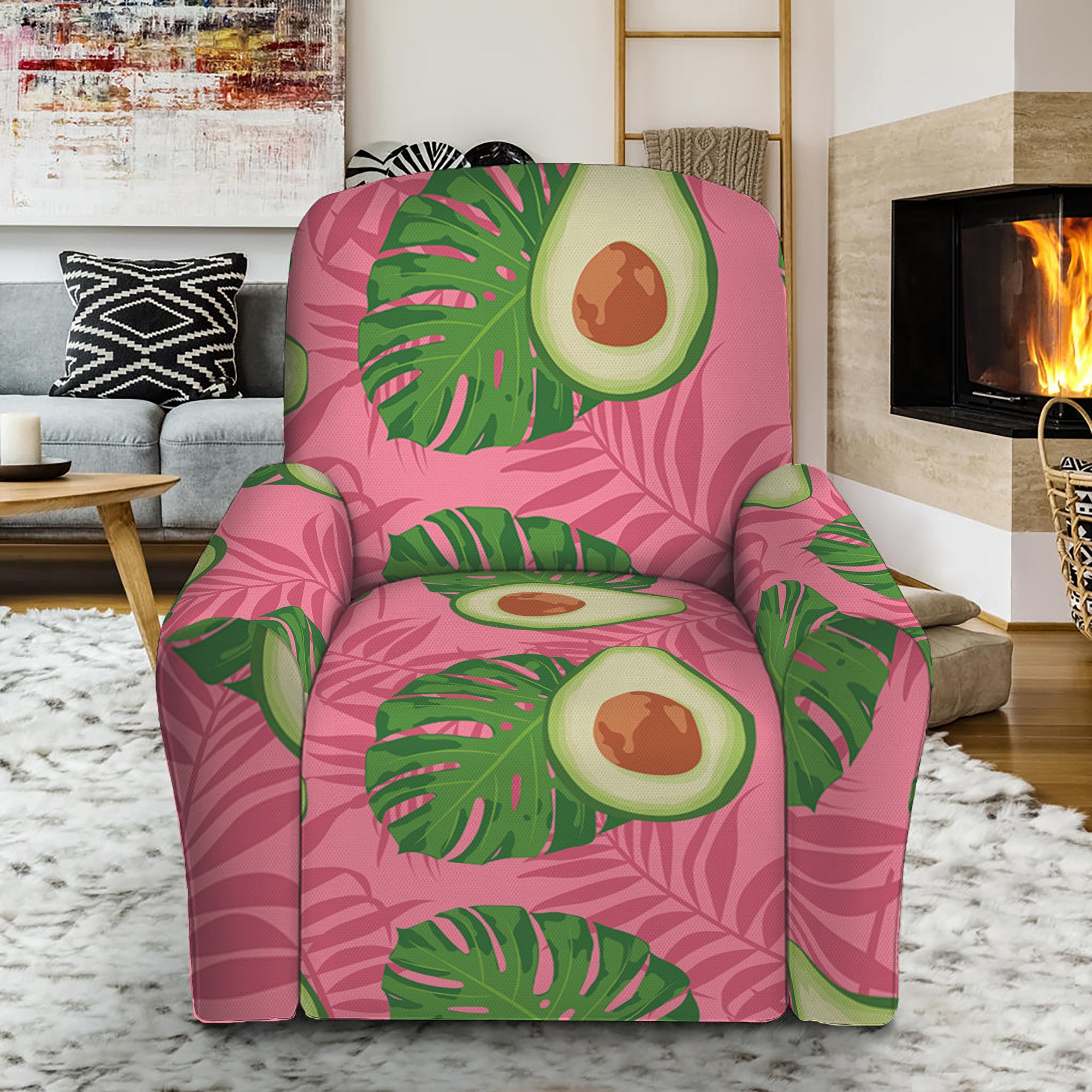 Pink Palm Leaf Avocado Print Recliner Slipcover