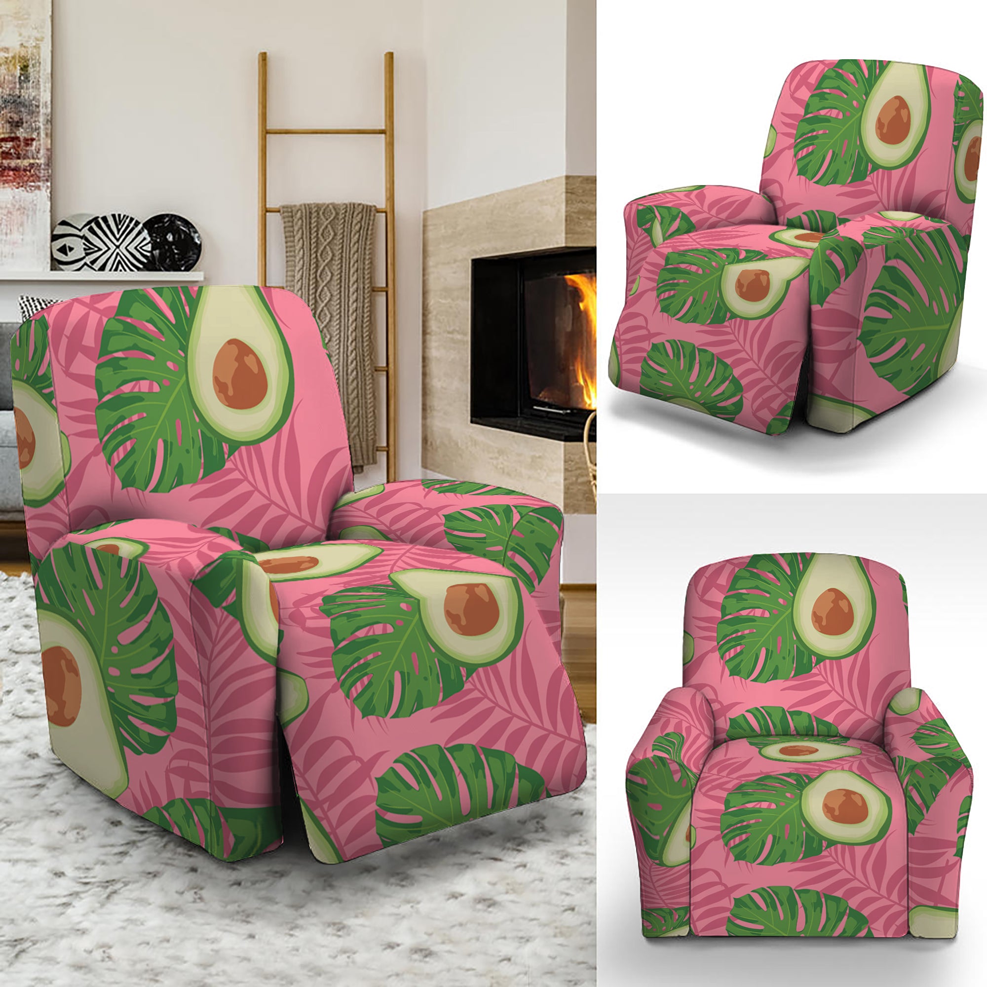 Pink Palm Leaf Avocado Print Recliner Slipcover