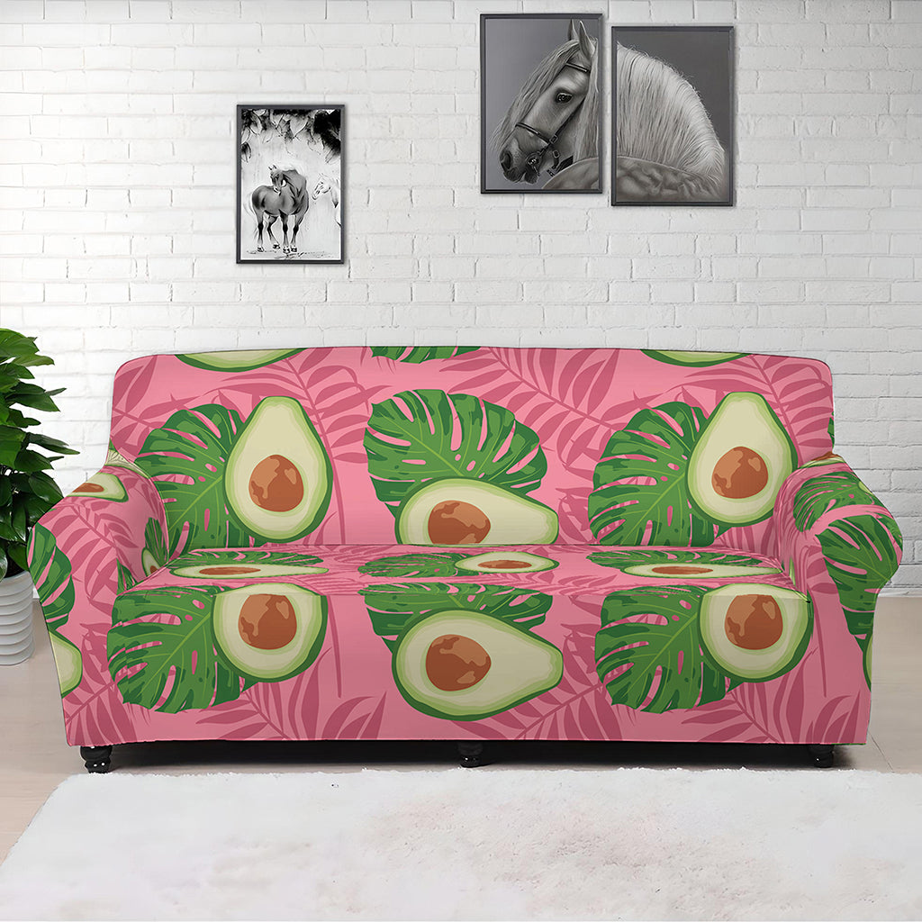 Pink Palm Leaf Avocado Print Sofa Cover