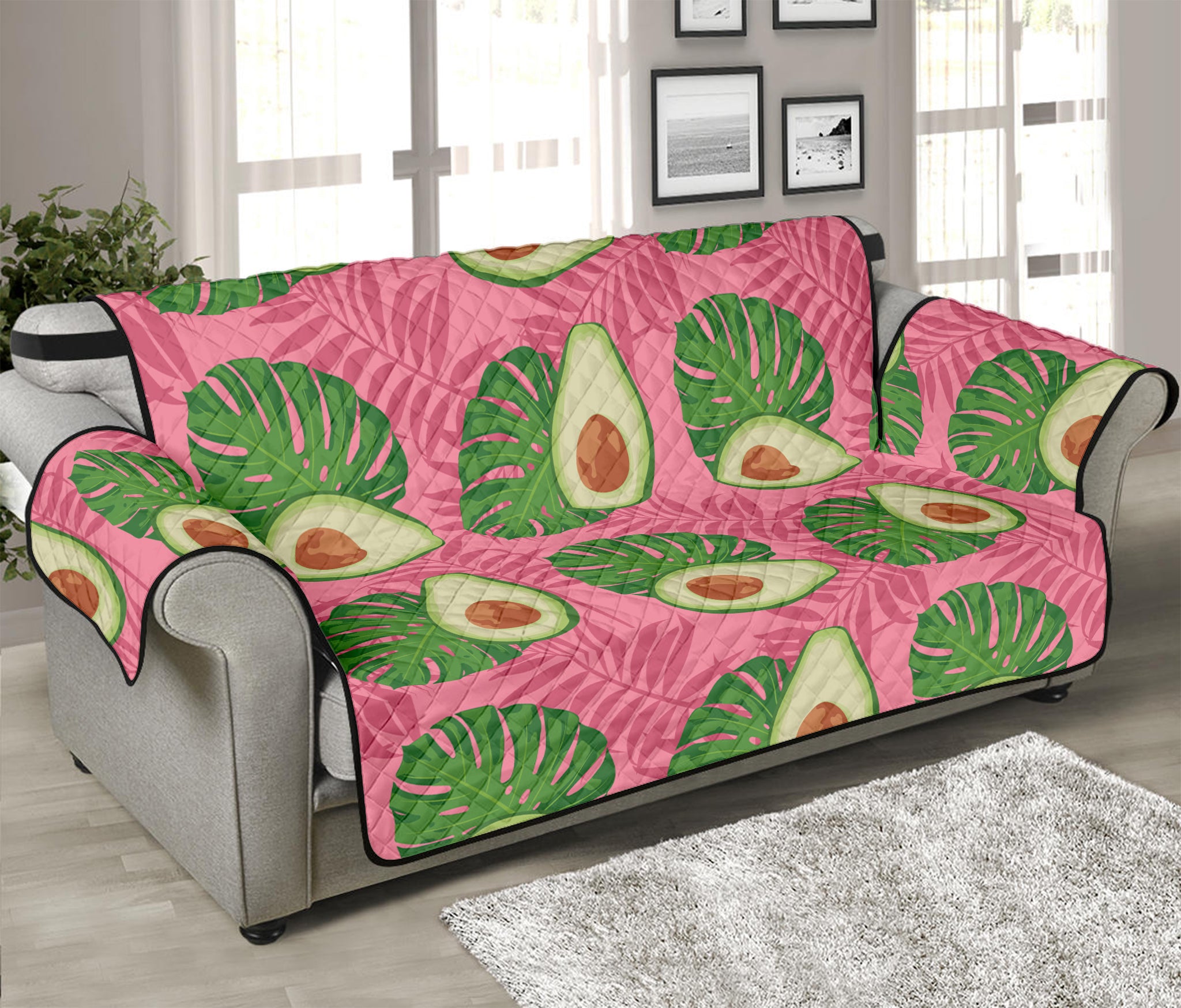 Pink Palm Leaf Avocado Print Sofa Protector