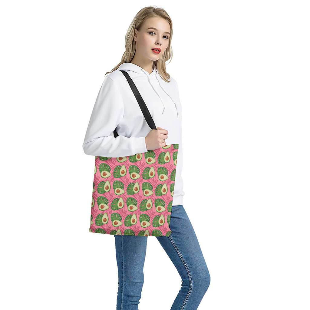 Pink Palm Leaf Avocado Print Tote Bag