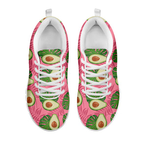 Pink Palm Leaf Avocado Print White Sneakers