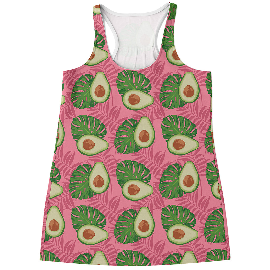 Pink Palm Leaf Avocado Print Women's Racerback Tank Top