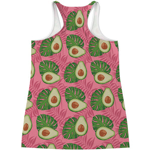 Pink Palm Leaf Avocado Print Women's Racerback Tank Top