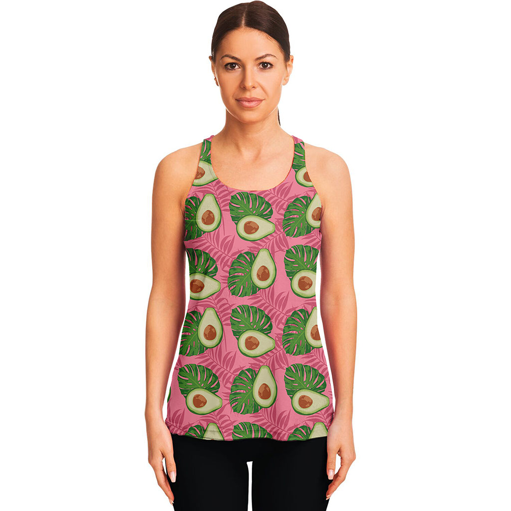 Pink Palm Leaf Avocado Print Women's Racerback Tank Top