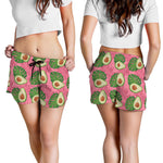 Pink Palm Leaf Avocado Print Women's Shorts