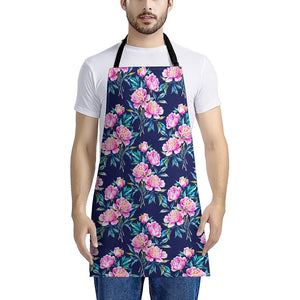 Pink Peony Floral Flower Pattern Print Apron