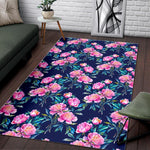 Pink Peony Floral Flower Pattern Print Area Rug GearFrost