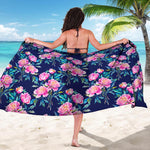 Pink Peony Floral Flower Pattern Print Beach Sarong Wrap
