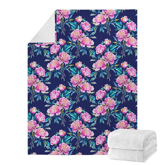 Pink Peony Floral Flower Pattern Print Blanket