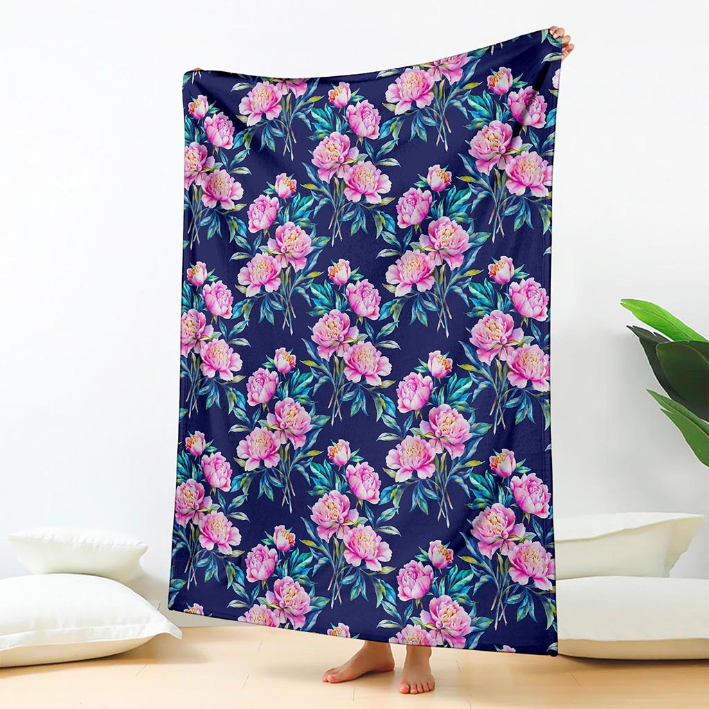 Pink Peony Floral Flower Pattern Print Blanket