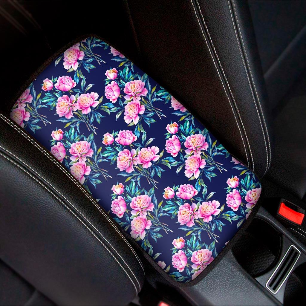 Pink Peony Floral Flower Pattern Print Car Center Console Cover