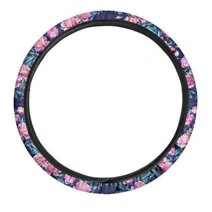 Pink Peony Floral Flower Pattern Print Car Steering Wheel Cover