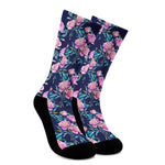 Pink Peony Floral Flower Pattern Print Crew Socks