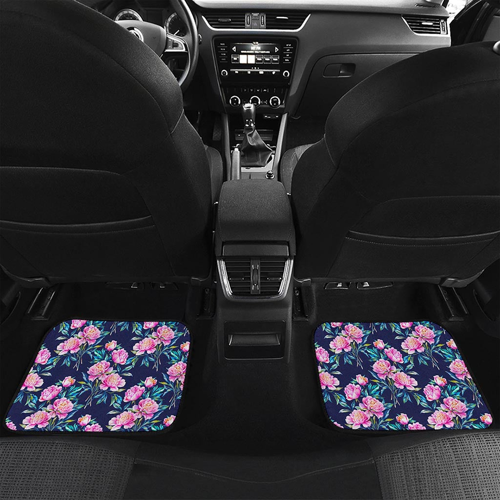 Pink Peony Floral Flower Pattern Print Front and Back Car Floor Mats