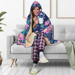 Pink Peony Floral Flower Pattern Print Hooded Blanket