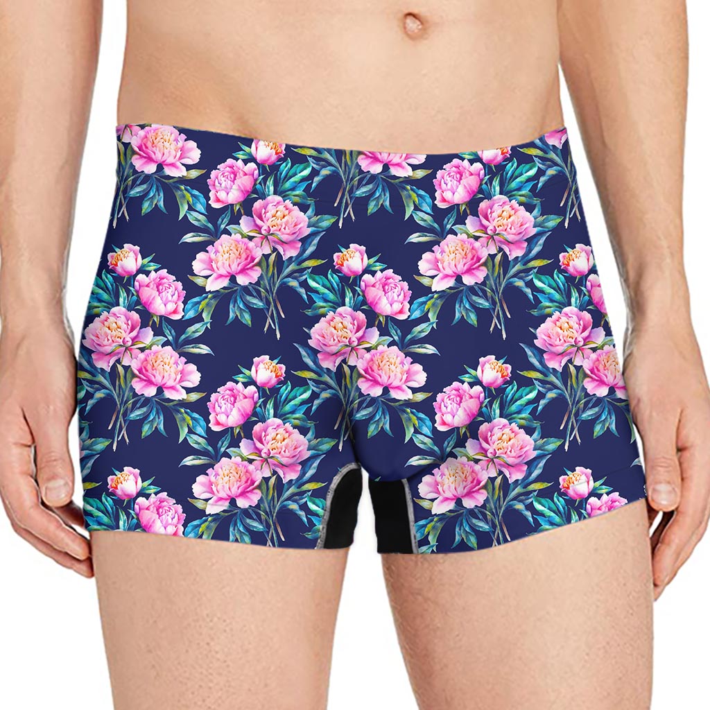 Pink Peony Floral Flower Pattern Print Men's Boxer Briefs