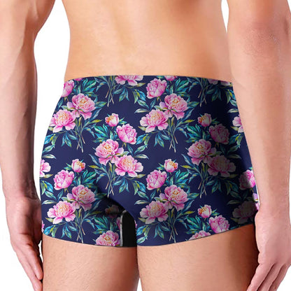 Pink Peony Floral Flower Pattern Print Men's Boxer Briefs