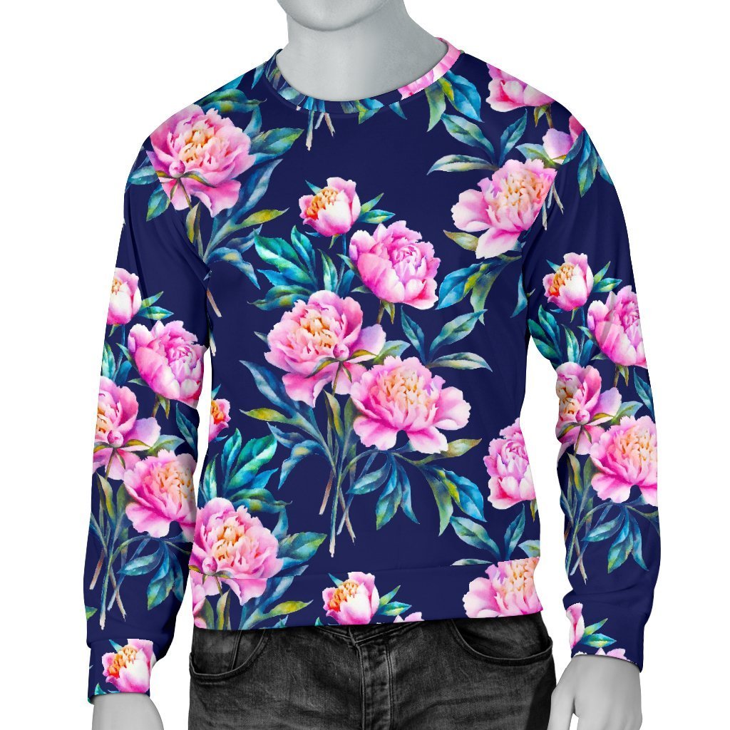 Pink Peony Floral Flower Pattern Print Men's Crewneck Sweatshirt GearFrost