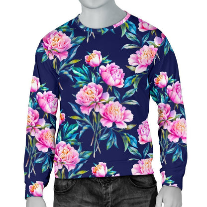 Pink Peony Floral Flower Pattern Print Men's Crewneck Sweatshirt GearFrost