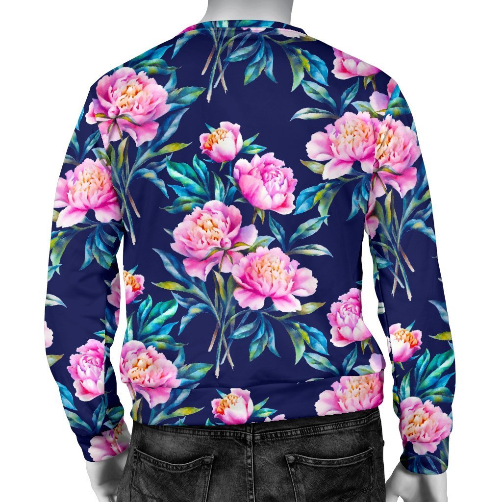 Pink Peony Floral Flower Pattern Print Men's Crewneck Sweatshirt GearFrost
