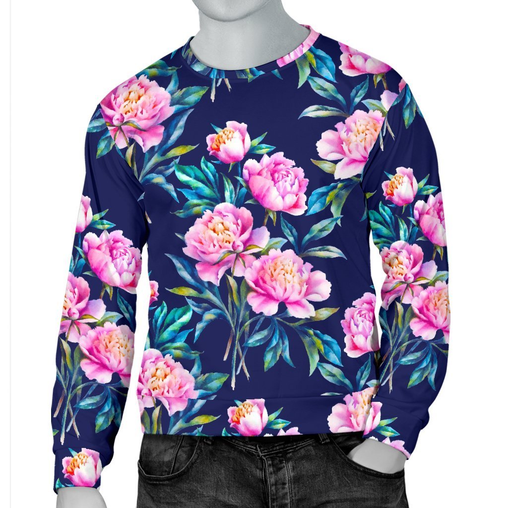 Pink Peony Floral Flower Pattern Print Men's Crewneck Sweatshirt GearFrost