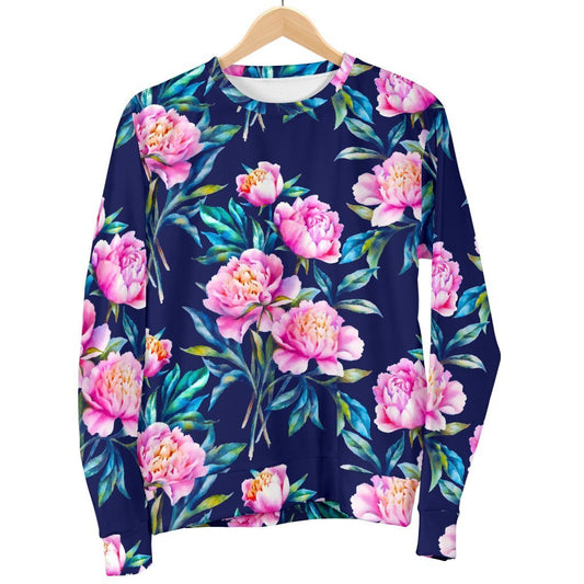 Pink Peony Floral Flower Pattern Print Men's Crewneck Sweatshirt GearFrost