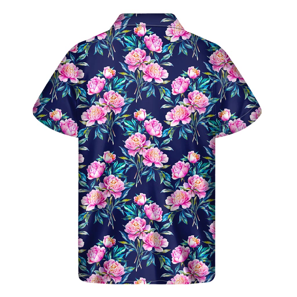 Pink Peony Floral Flower Pattern Print Men's Short Sleeve Shirt