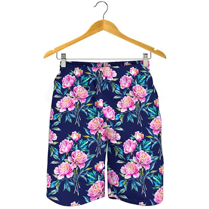 Pink Peony Floral Flower Pattern Print Men's Shorts