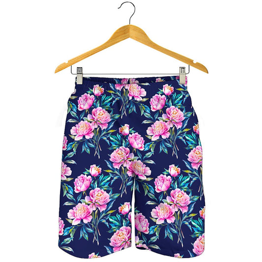 Pink Peony Floral Flower Pattern Print Men's Shorts