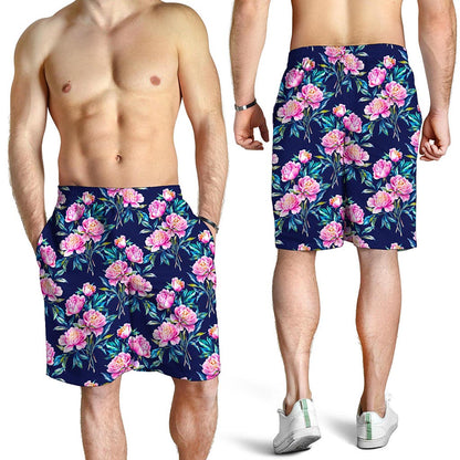Pink Peony Floral Flower Pattern Print Men's Shorts